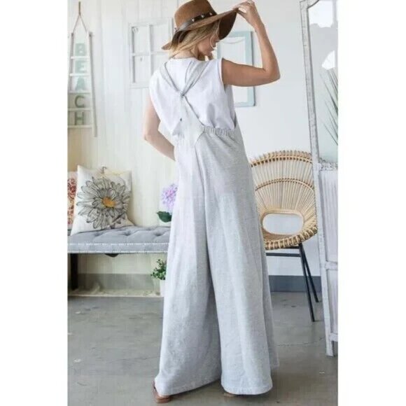 Bucket List Women's Gray French Terry Slouchy Overalls Jumpsuit Size Medium - Picture 2 of 5
